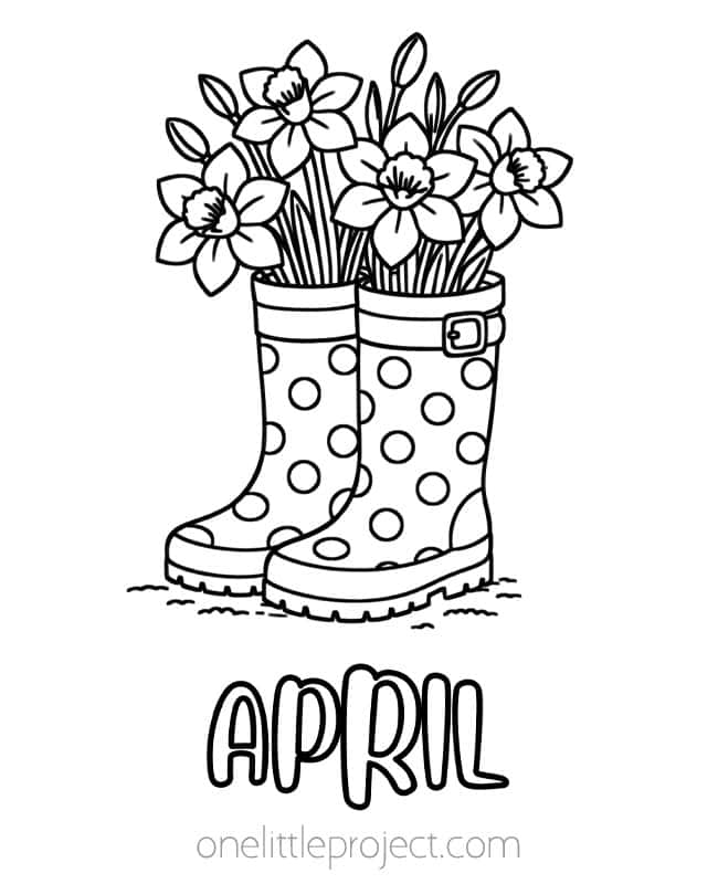April Coloring Sheets April Coloring Sheets - rain boots with daffodils