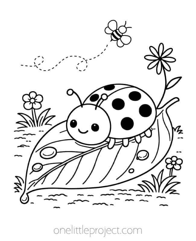 April Pictures to Color April Pictures to Color - ladybug on dewy leaf