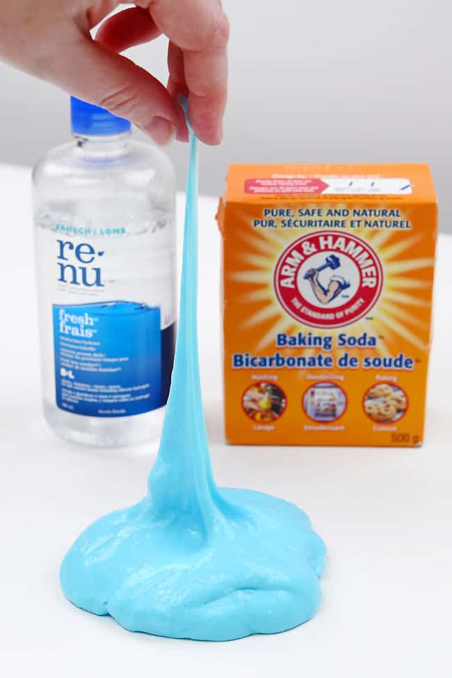 Best Activator for Slime Blue white glue slime made with contact lens solution and baking soda activator