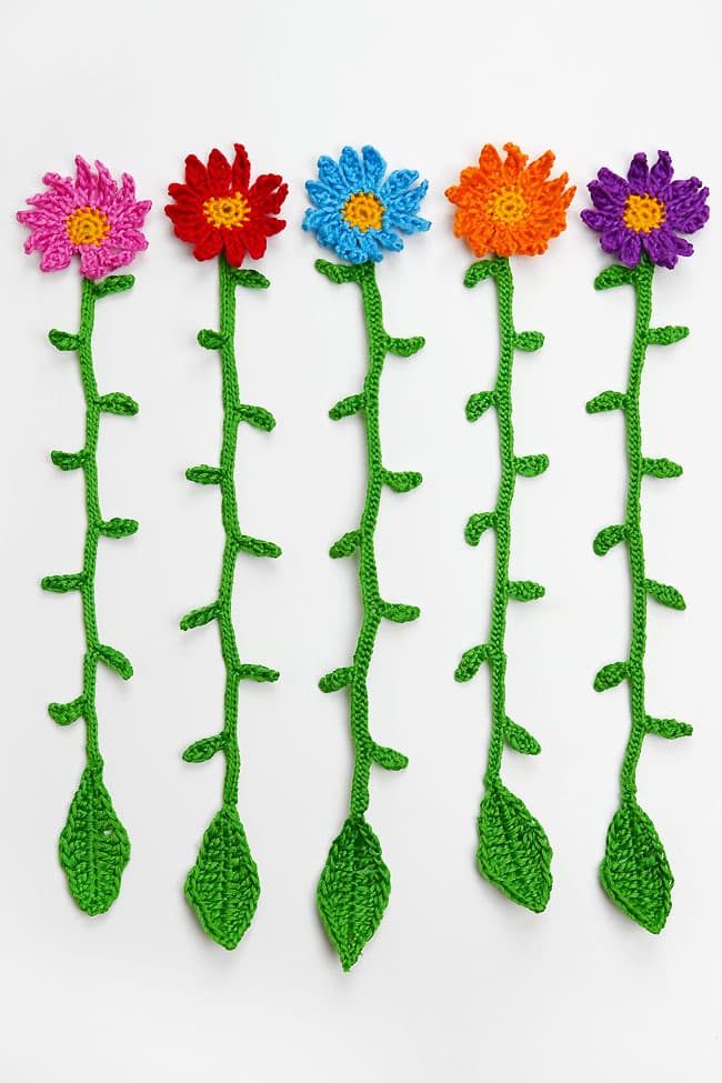 Crochet Bookmark Pattern Group of colourful flower crochet bookmarks