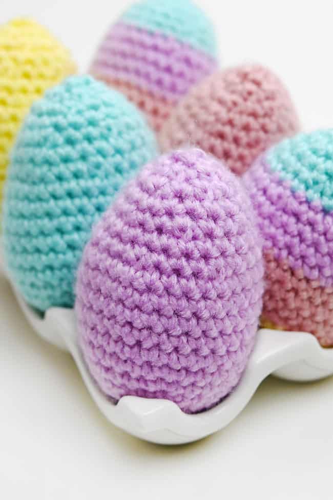Crochet Egg Pattern Crochet eggs in a ceramic egg holder