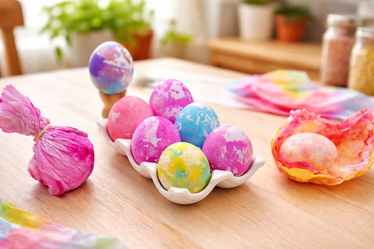 Easter Eggs Dyed with Tissue Paper