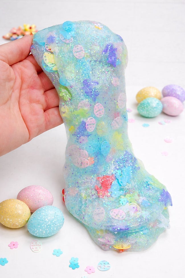 Easter Slime Recipe Soft and stretchy Easter slime recipe with cute spring props