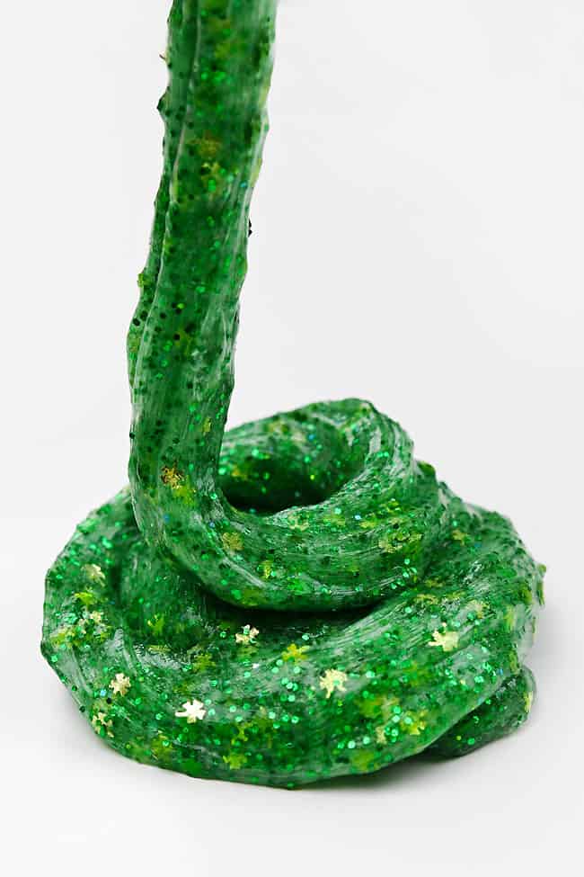 Easy St Patricks Day Slime Fun St. Patrick's Day sensory activity slime oozing in a pile