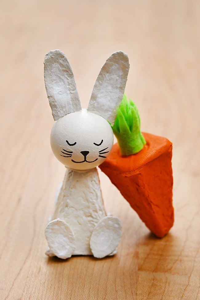 Egg Carton Crafts for Kids Egg carton carrot with an egg carton bunny finger puppet