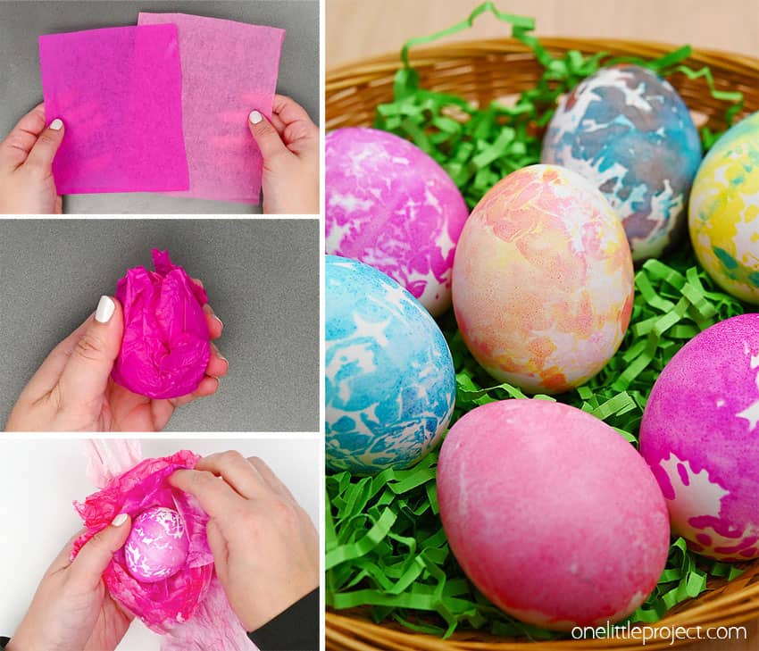 How to Make Tissue Paper Dyed Eggs DIY tissue paper dyed Easter eggs
