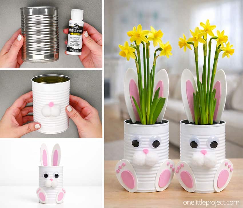 How to Make Bunny Tin Can Planters DIY bunny tin can planters