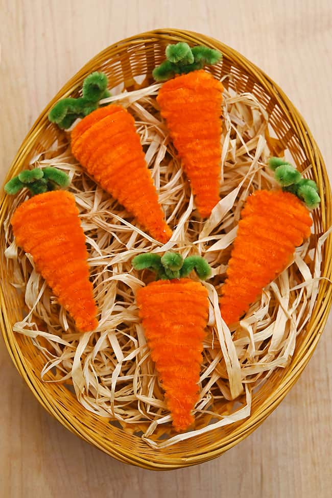 Pipe Cleaner Carrots Cute pipe cleaner carrots in a wicker basket
