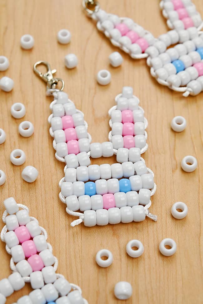 Pony Bead Bunny Cute pony bead bunny design sitting beside craft supplies to make one