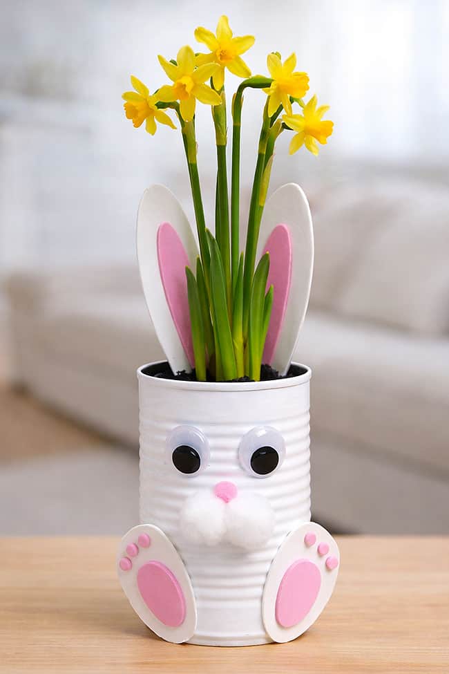 Tin Can Bunny Planter DIY tin can bunny used as a spring planter