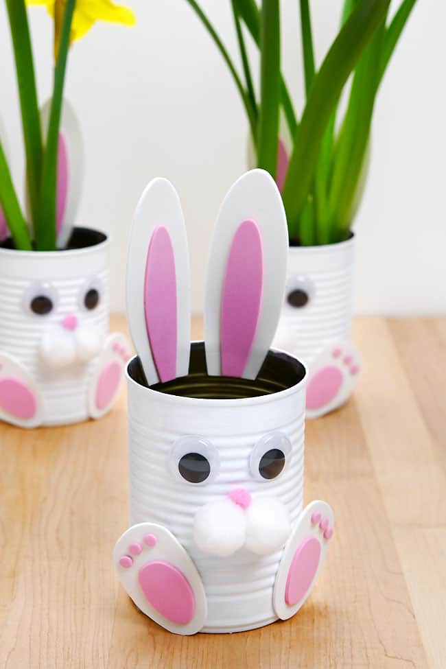 Tin Can Planters Recycled tin can planters made to look like bunnies