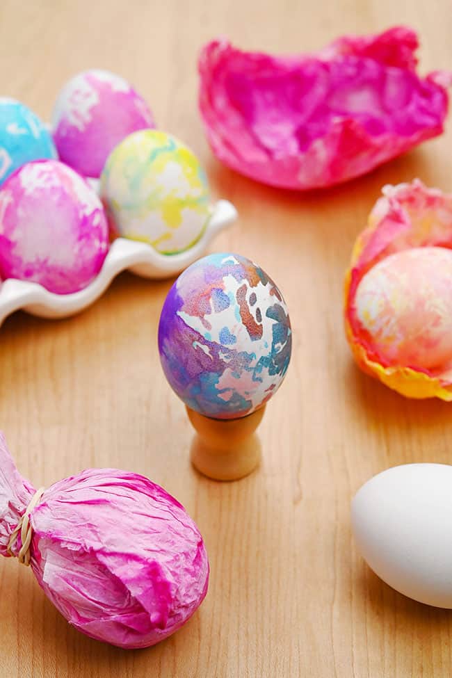 Tissue Paper Dyed Eggs Bleeding tissue paper used as Easter egg dye