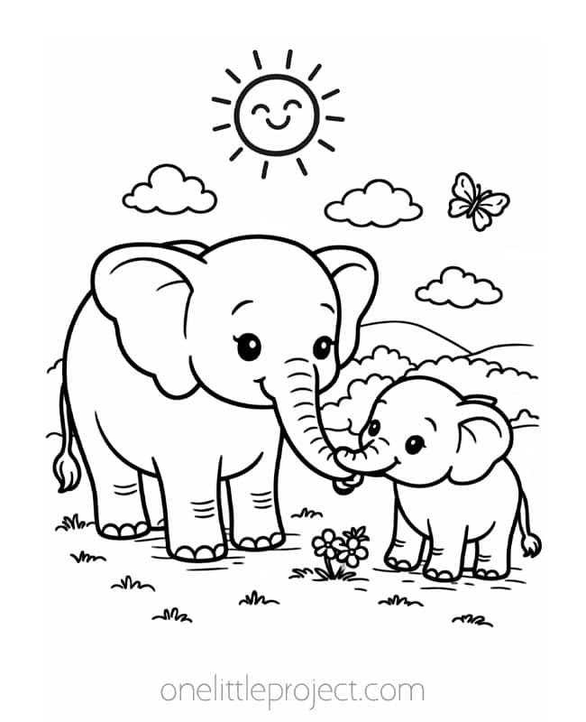 Color Sheets for Mother's Day Color Sheets for Mother's Day - Mom and baby elephant