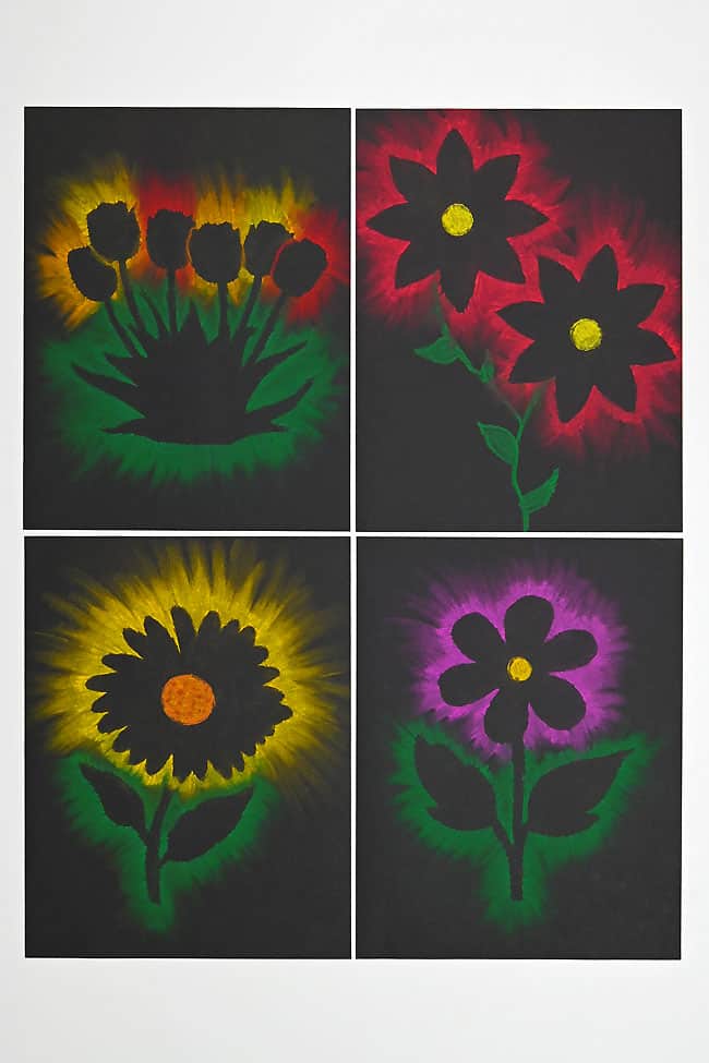 Flower Chalk Pastel Art Cute flower chalk pastel art for kids lined up together