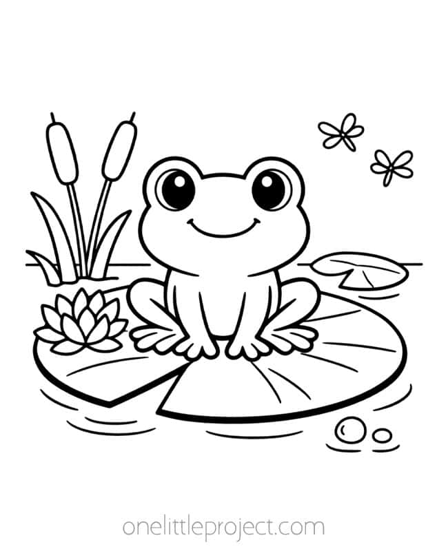 Frog Coloring Pages Frog Coloring Pages - classic frog on a lily pad in a pond