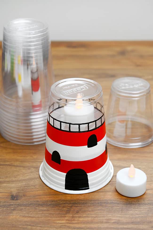 Lighthouse Cup Clear plastic cups to make this cute lighthouse craft