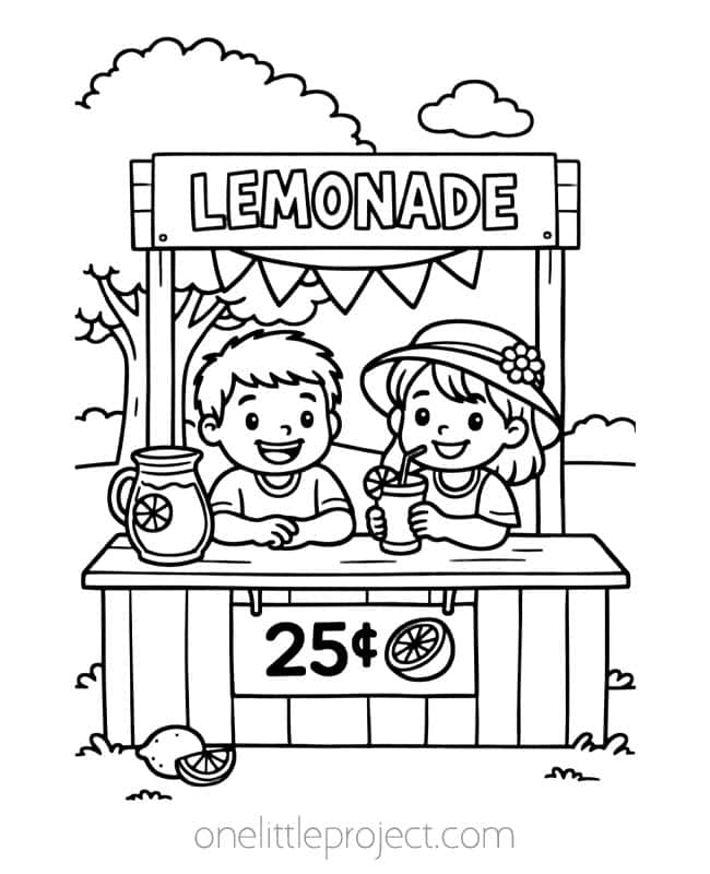 May Color Sheets May Color Sheets - 2 kids at a lemonade stand