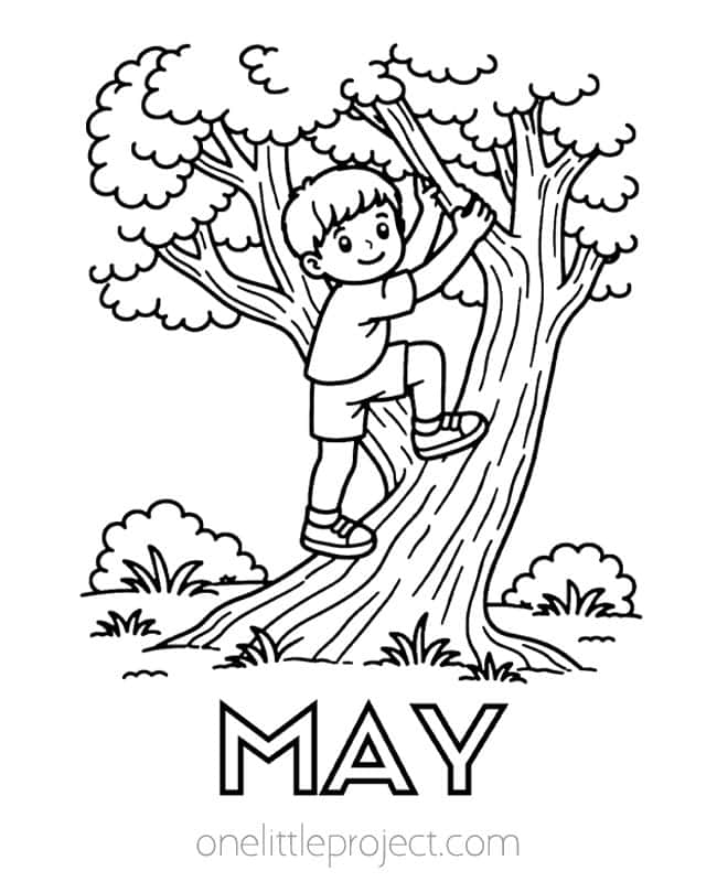 May Coloring Pictures May Coloring Pictures - little boy climbing a tree