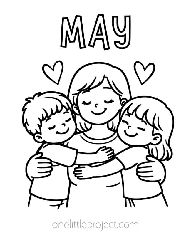 May Coloring Sheets May Coloring Sheets - son and daughter hugging Mom