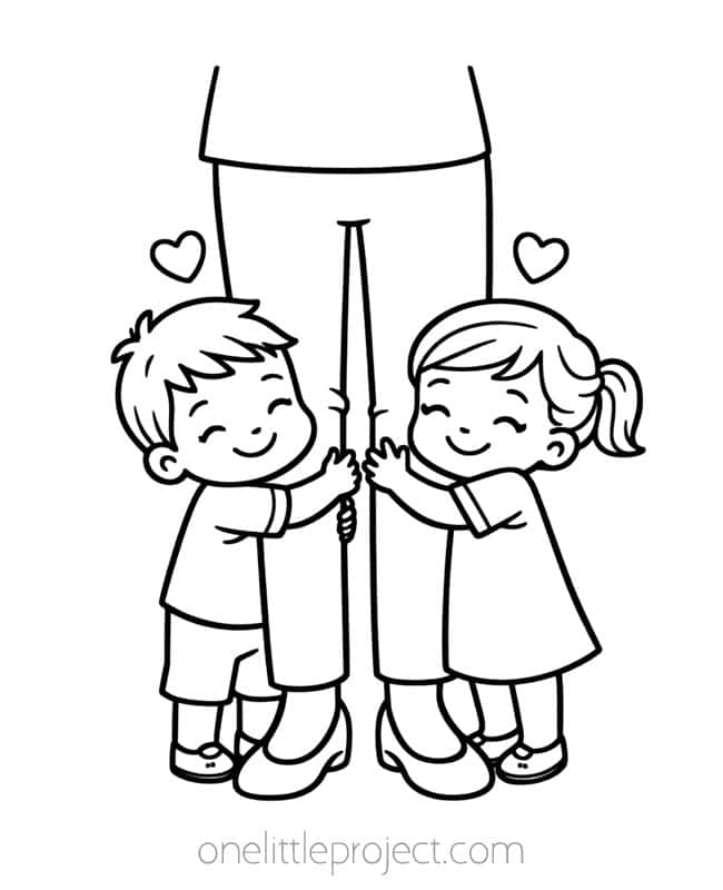 Mother's Day Coloring Page Mother's Day Coloring Page - son and daughter hugging Mom's legs