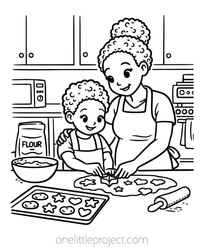 Mother's Day Coloring Pages Mother's Day Coloring Pages - baking cookies