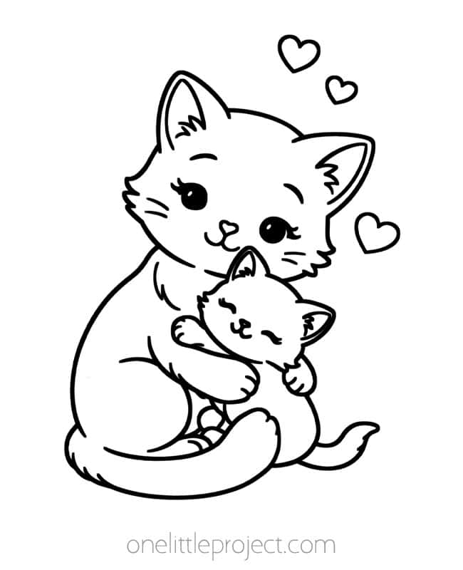 Mothers Day Coloring Pages Mothers Day Coloring Pages - Mama cat and kitten