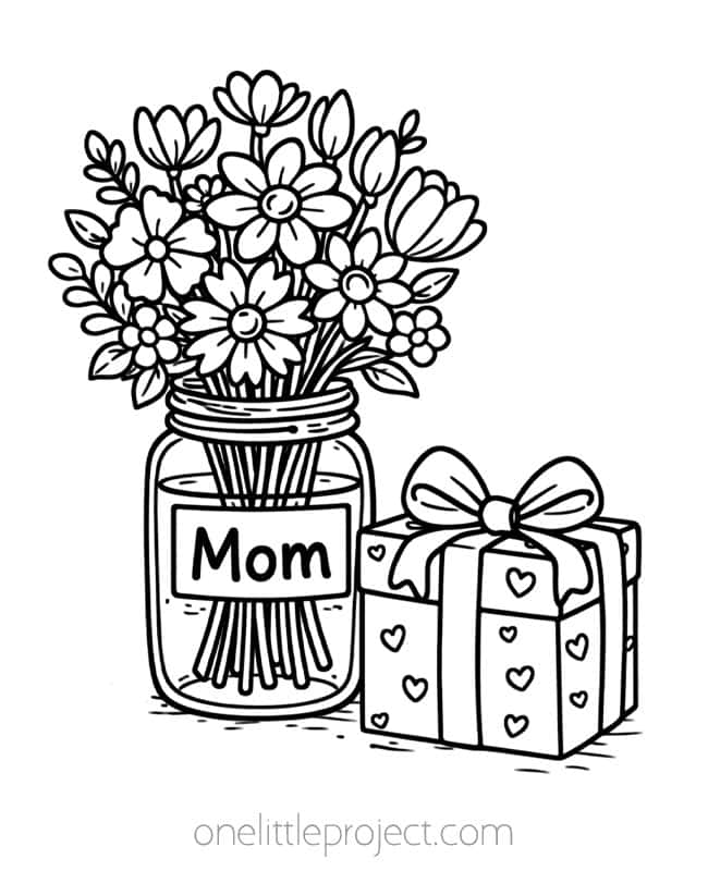 Mother's Day Coloring Pages Mother's Day Coloring Pages - flowers and wrapped present