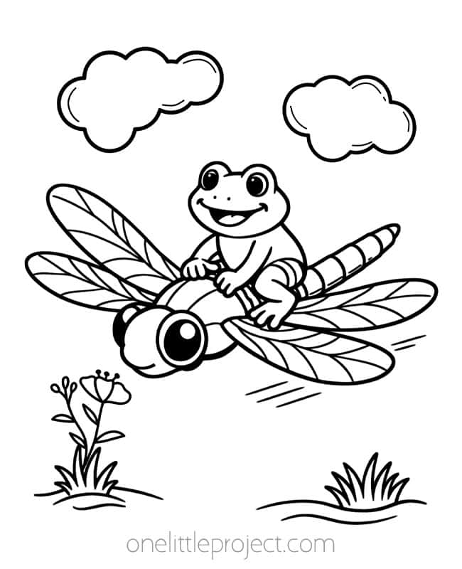 Pictures to Color of Frogs Pictures to Color of Frogs - riding a dragonfly
