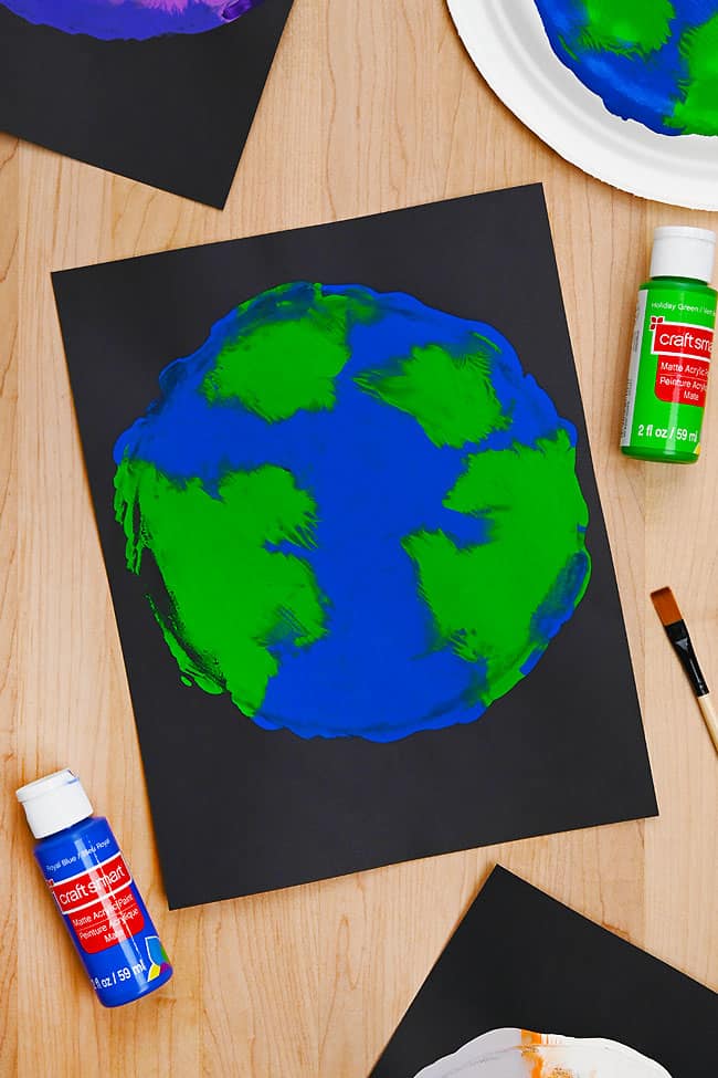Planet Printmaking Earth planet printmaking art project for kids