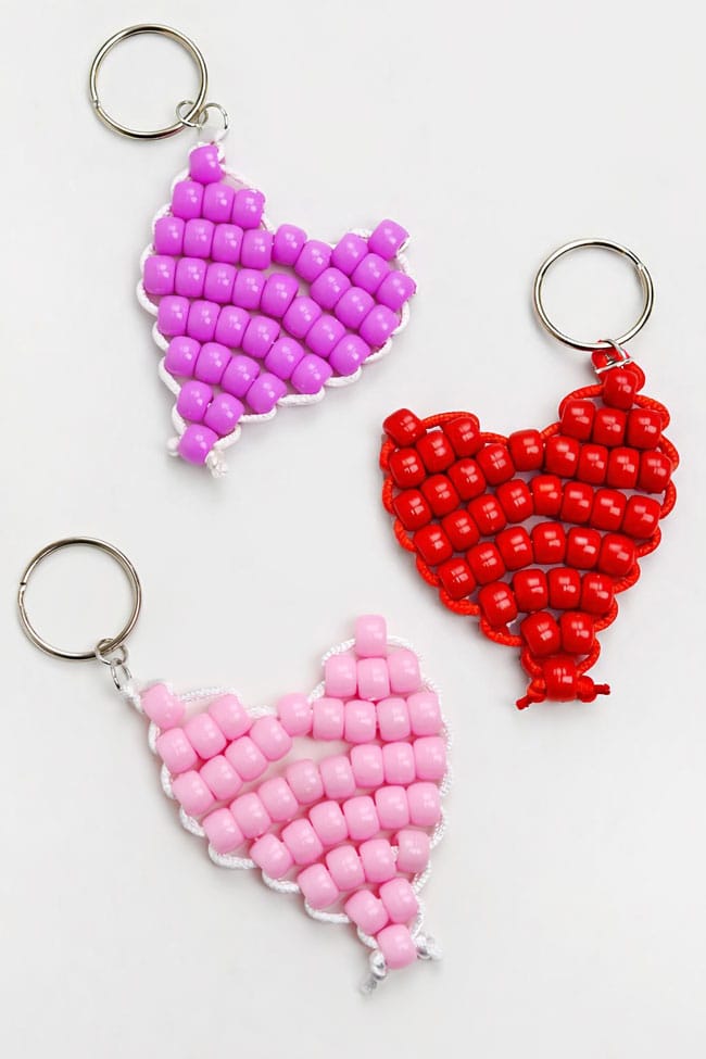Pony Bead Heart Pattern Heart keychain made with pony beads and rattail cord