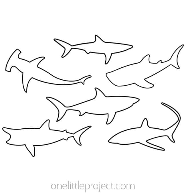 Shark Outline Drawing Group of sharks outline