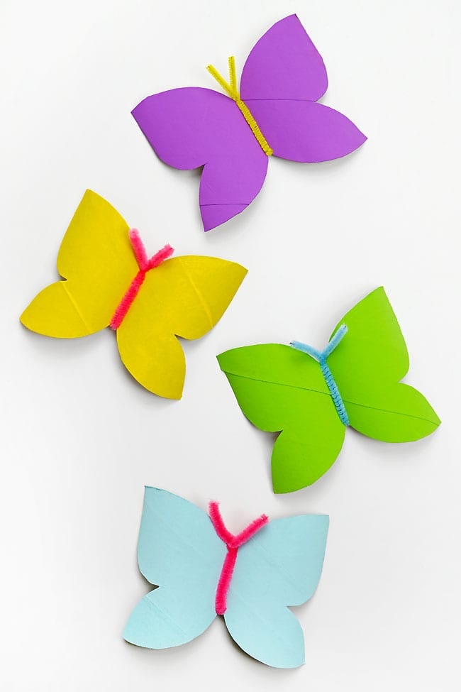 Toilet Paper Roll Butterfly Toilet paper roll butterflies painted purple, yellow, green, and blue