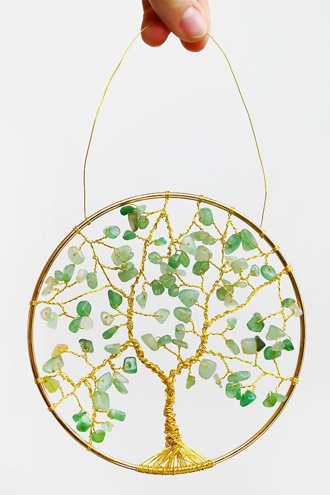 Wire Tree of Life Wire and bead tree of life with green "leaves"