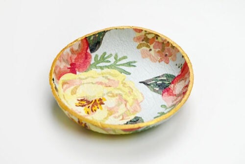 Patterned air dry clay bowls with napkin transfer