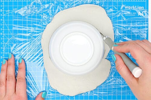 Patterned air dry clay bowls with napkin transfer