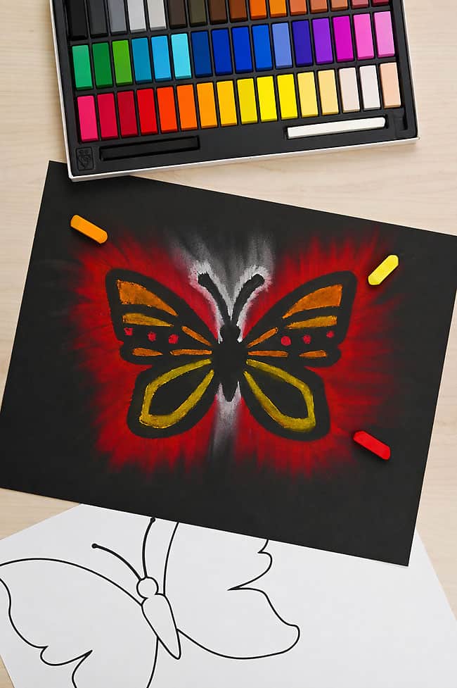 Butterfly Chalk Art Beautiful and bright butterfly art made with chalk pastels