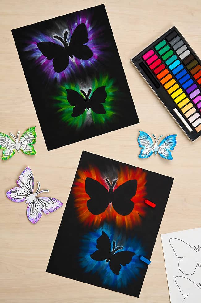 Butterfly Chalk Silhouette Butterfly chalk silhouettes with art supplies to make more