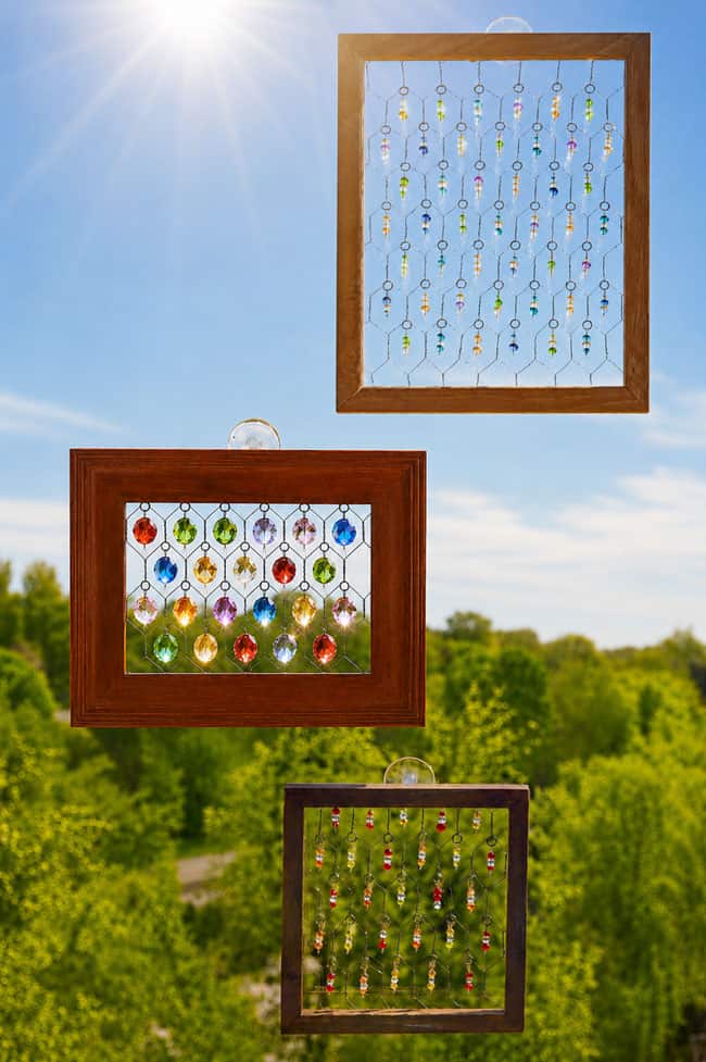Chicken Wire Suncatcher Chicken wire and bead suncatchers hanging in the window