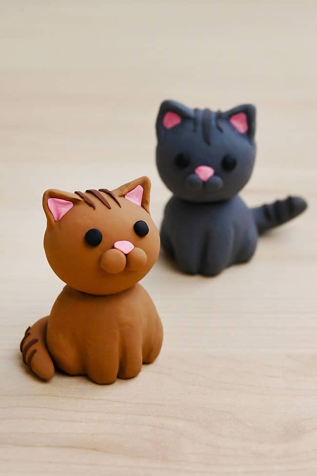Clay Cat Cute dark orange and grey clay cats