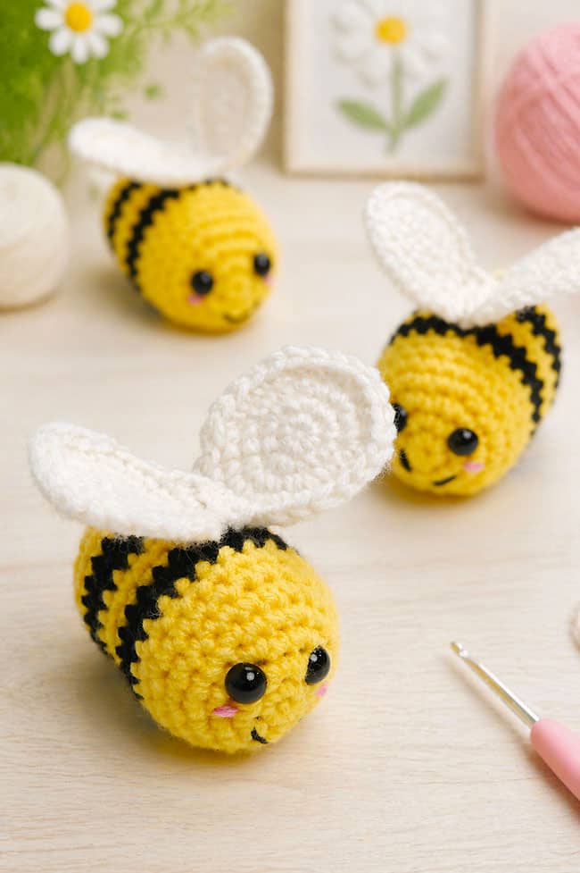 Crochet Bee Cute crochet bees with craft supplies to make one