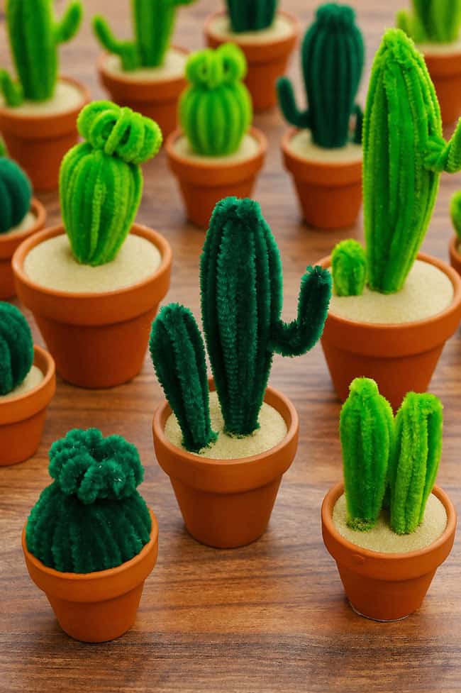 Easy Cactus Craft Large group of cacti made from pipe cleaners
