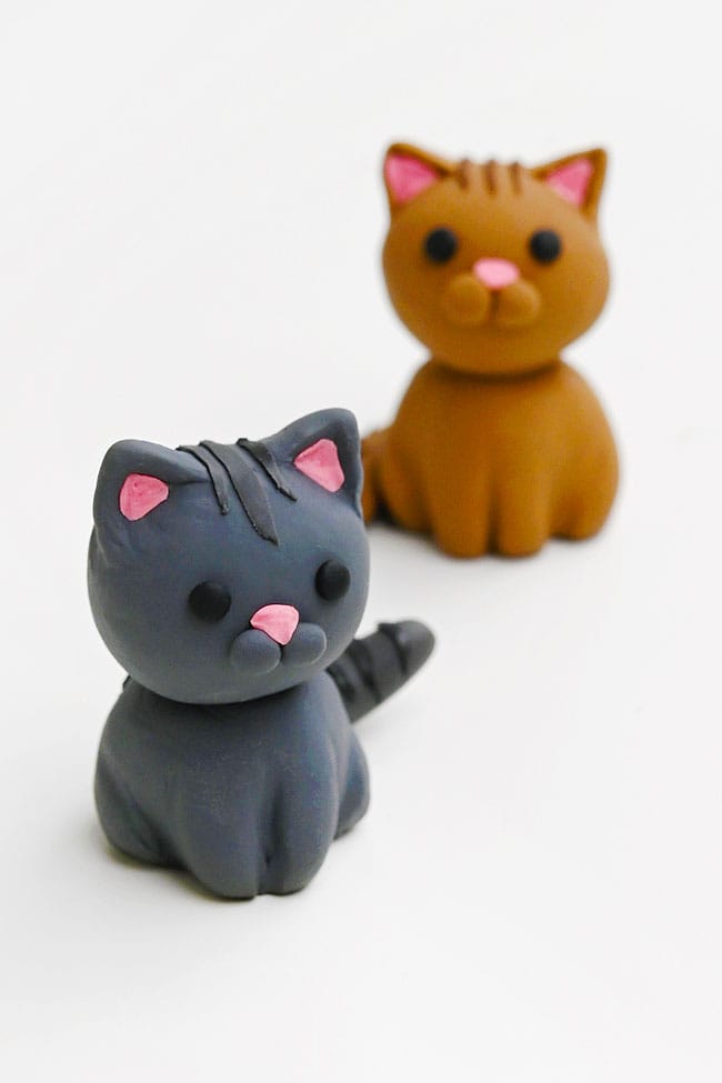 Easy Clay Cat Closeup on a grey tabby clay cat