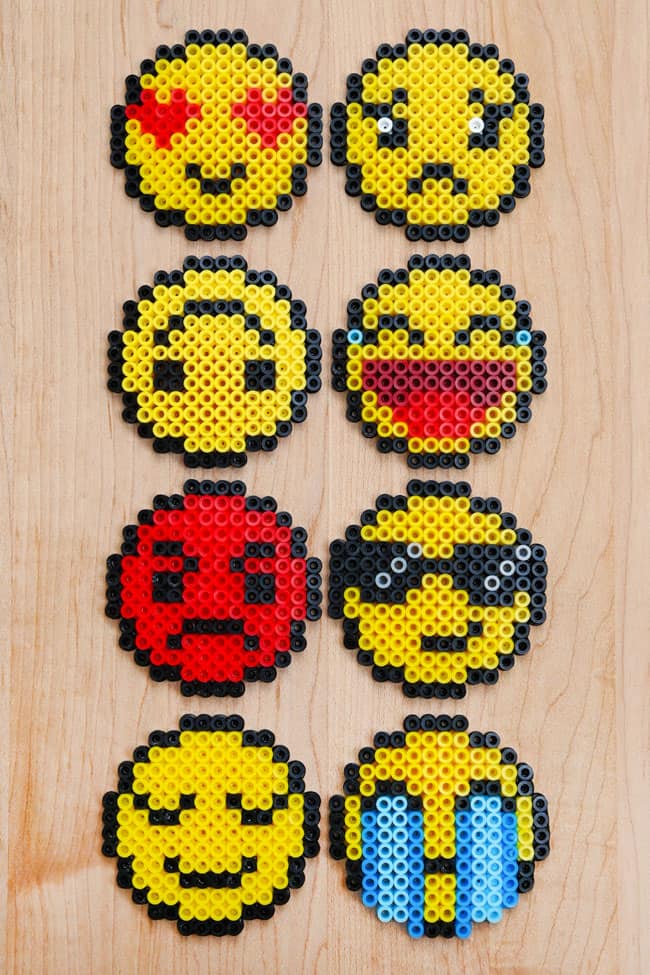 Emoji Perler Bead Patterns Face emoji Perler Bead patterns for angry, crying, happy, sunglasses faces and more