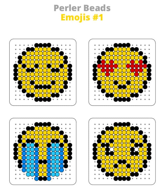 Emoji Perler Beads Patterns Emoji Perler Beads Templates for peaceful face, heart eyes, crying, sad