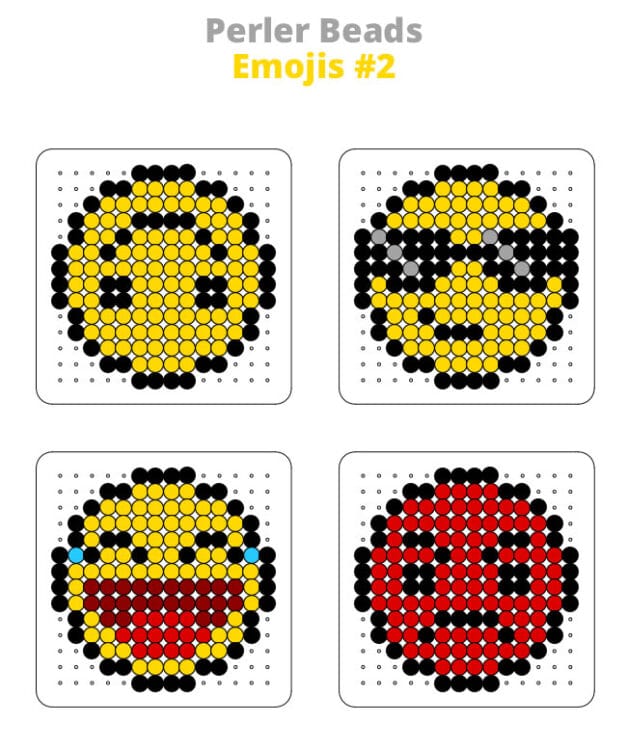 Emoji Perler Beads Patterns Emoji Perler Beads templates for upside-down smile, sunglasses, crying laughing, and angry face