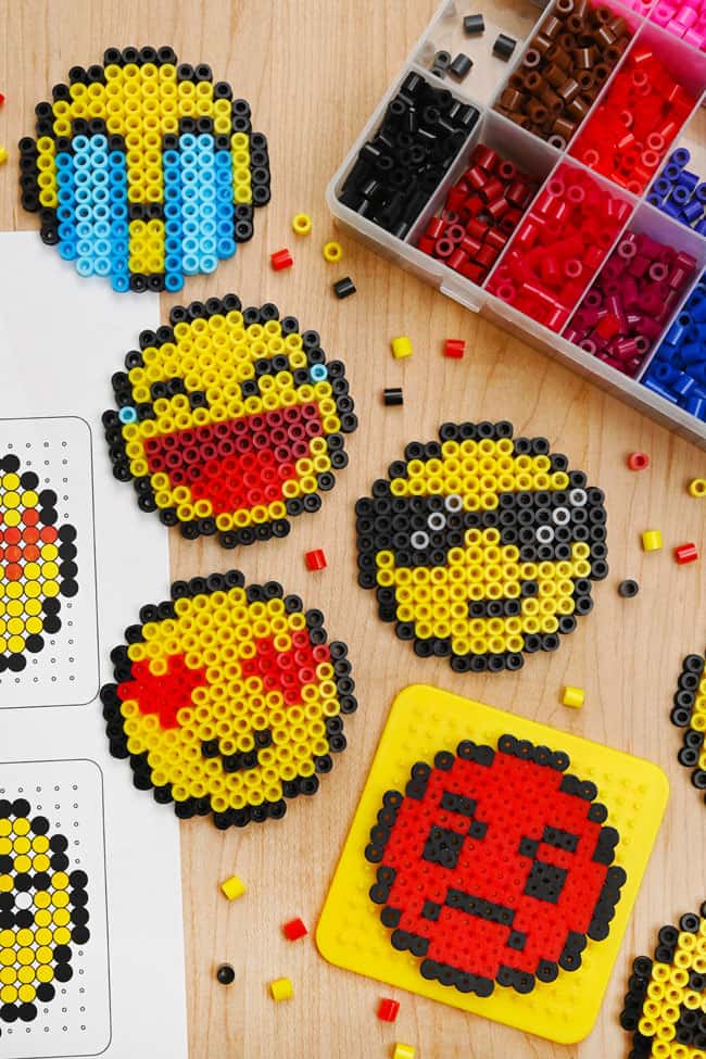 Group of cute emojis made from Perler beads