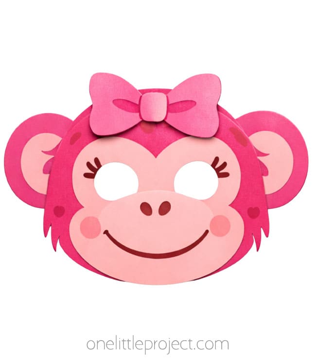 Monkey Mask Pink girl monkey mask with a hair bow