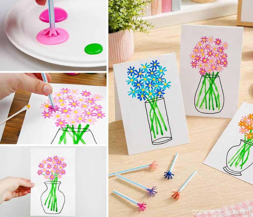 How to Paint Flowers with Straws DIY straw painted flowers