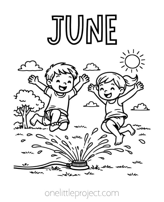 June Color Sheets June Color Sheets - playing on the lawn with the sprinkler