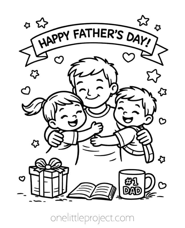 June Coloring Pages June Coloring Pages - Dad with kids on Father's Day